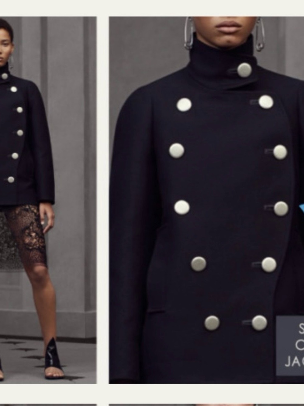 Balenciaga Black Double-Breasted Pea Coat with Large Silver Buttons